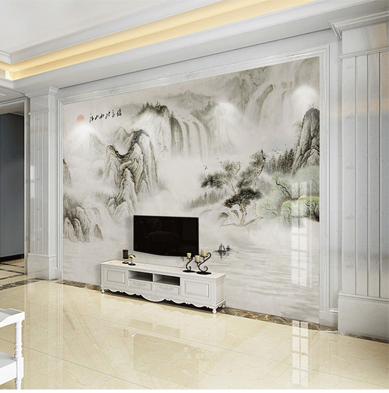 tivi samsung 70 inch 3D hiện đại mới Trung Quốc mực phong cảnh bức tranh đá cẩm thạch hình nền phòng khách 5D TV hình nền bức tranh tường liền mạch - TV giá tivi samsung 55 inch