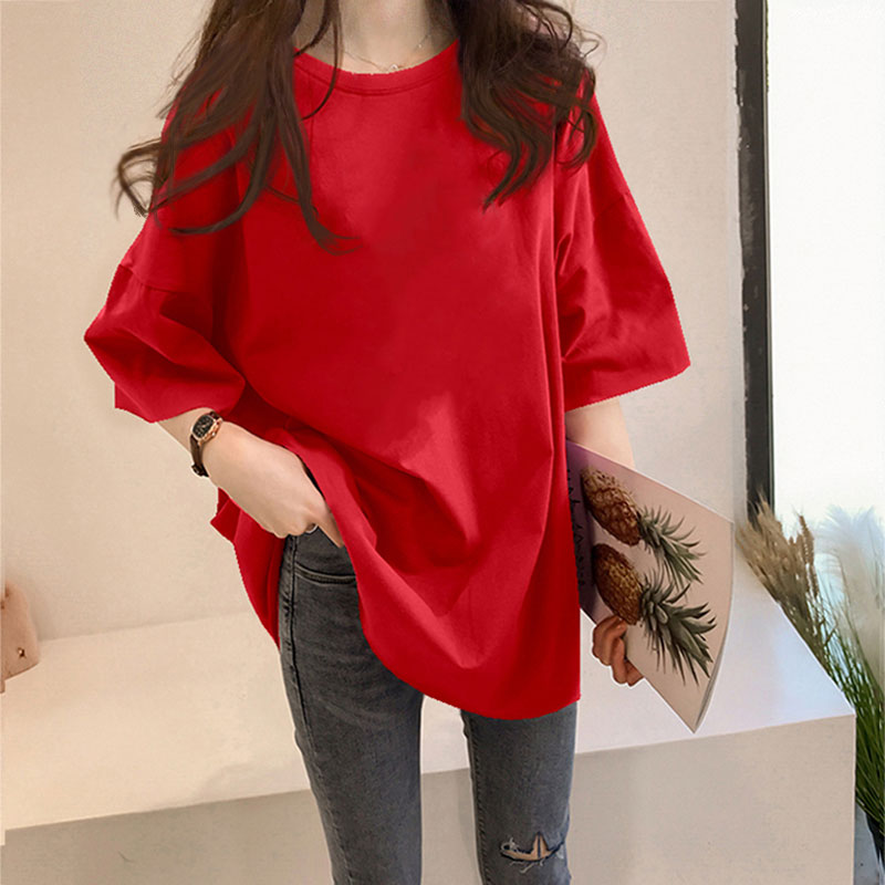 35 ා Bright Redwhite T-shirt female Short sleeve ins Foreign style summer 2021 new pattern Korean version easy Versatile Best friend jacket tide