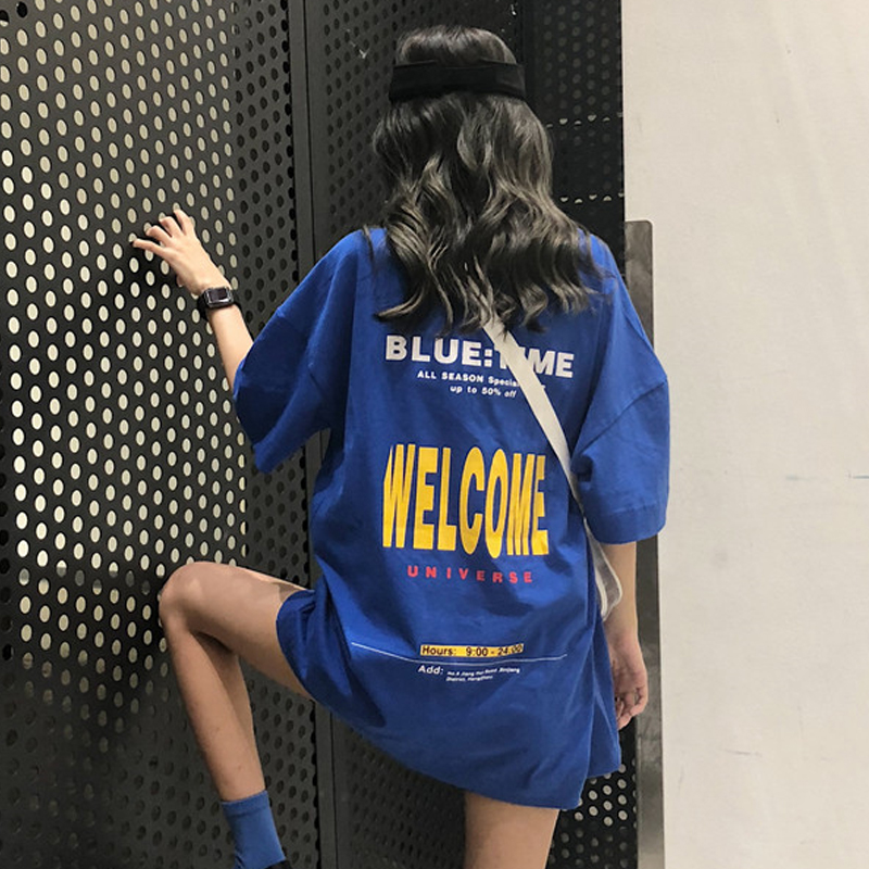 20 × BlueKorean version easy Short sleeve Medium and long term T-shirt Port style Show thin Women's wear 2021 new pattern Europe and America ins tide upper clothes white