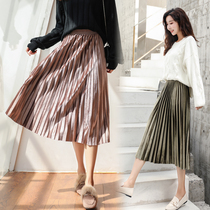 Pleated skirt skirt skirt autumn winter skirt womens 2021 New High waist long gold velvet winter skirt a long skirt