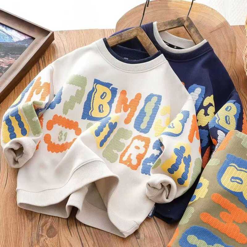 Boys' Sweatshirt Spring, Autumn and Winter 2026 New Children's Autumn Clothing Top, Medium and Large Children's Clothing, Boys' Loose Casual Long-Sleeve Shirt