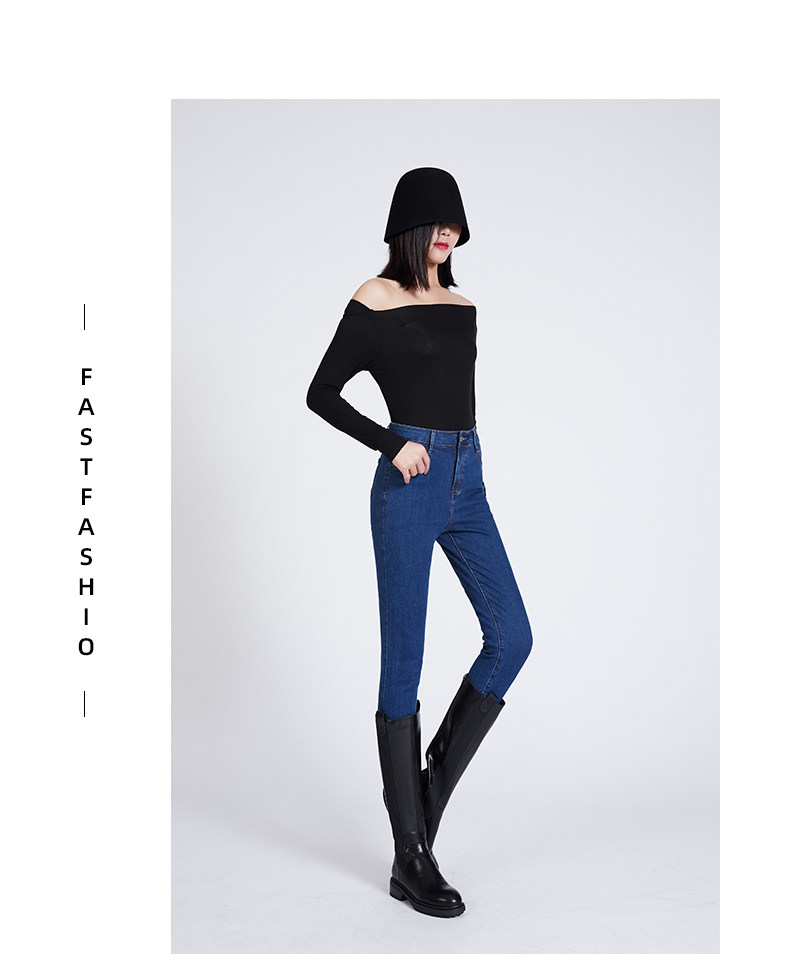 深蓝色牛仔裤女2022夏季新款韩版高腰显瘦修身九分裤弹力紧身长裤详情11