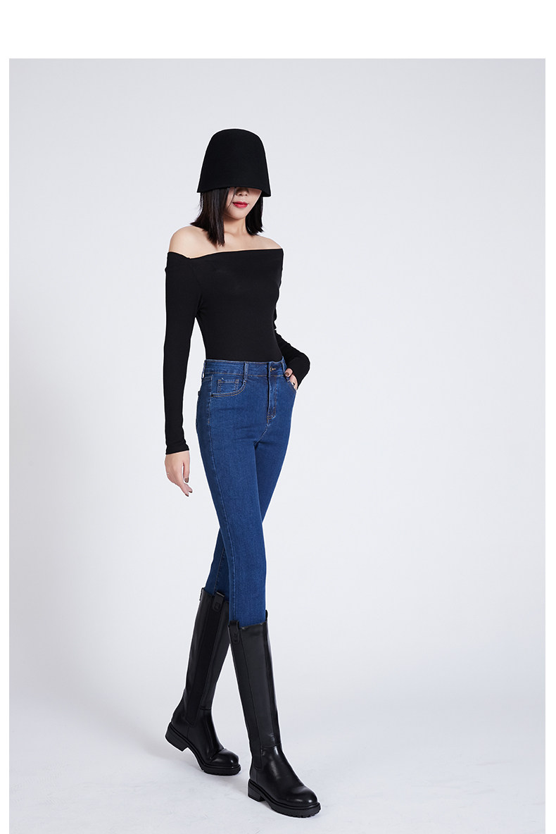 深蓝色牛仔裤女2022夏季新款韩版高腰显瘦修身九分裤弹力紧身长裤详情10