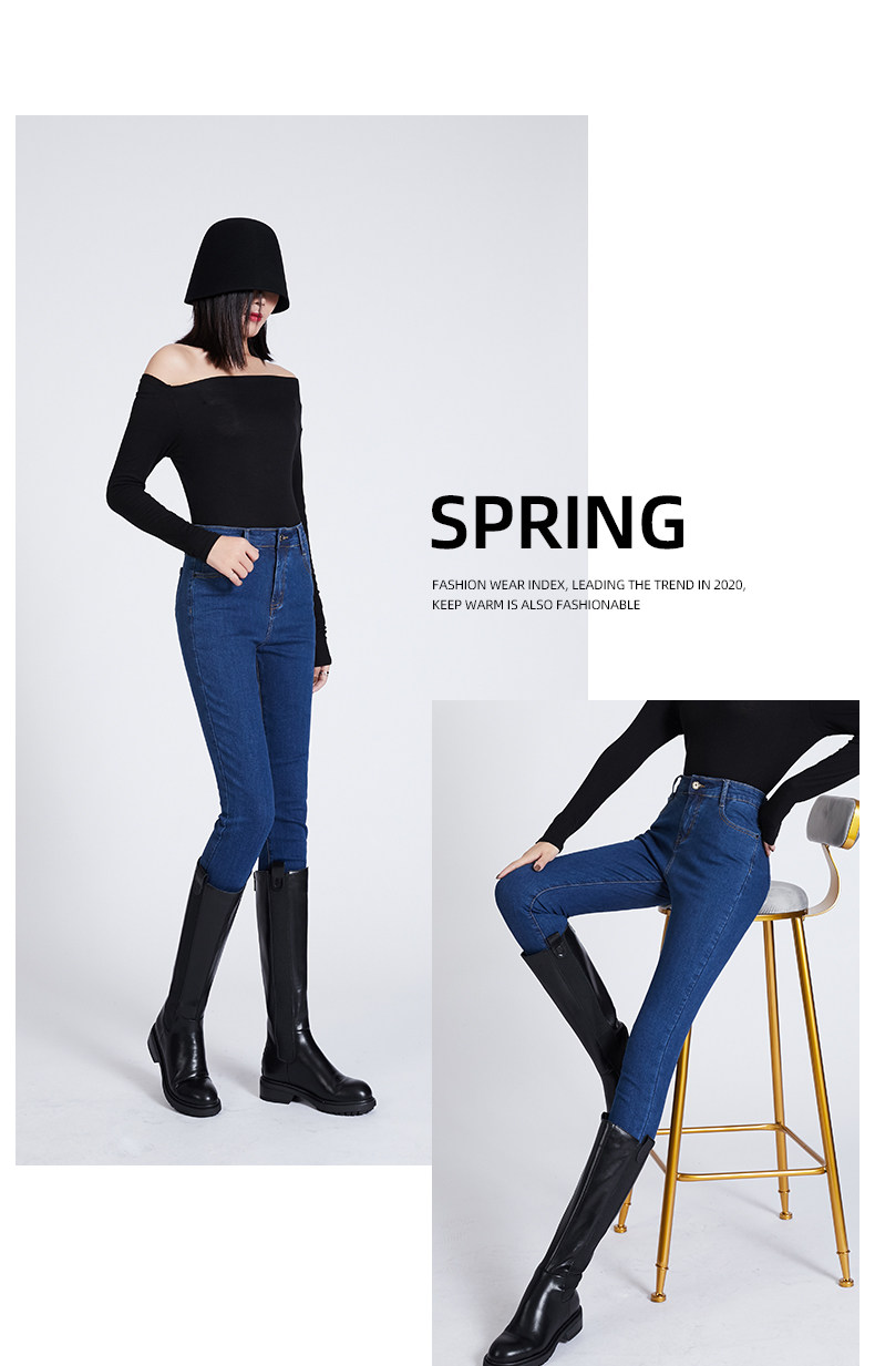 深蓝色牛仔裤女2022夏季新款韩版高腰显瘦修身九分裤弹力紧身长裤详情14
