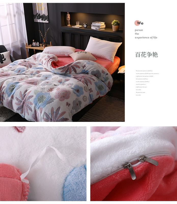 Bông tuyết chăn đơn mảnh flannel san hô nhung cộng với nhung ấm dày mùa đông đôi nhung bao gồm ba mảnh mùa đông - Quilt Covers gối kèm chăn