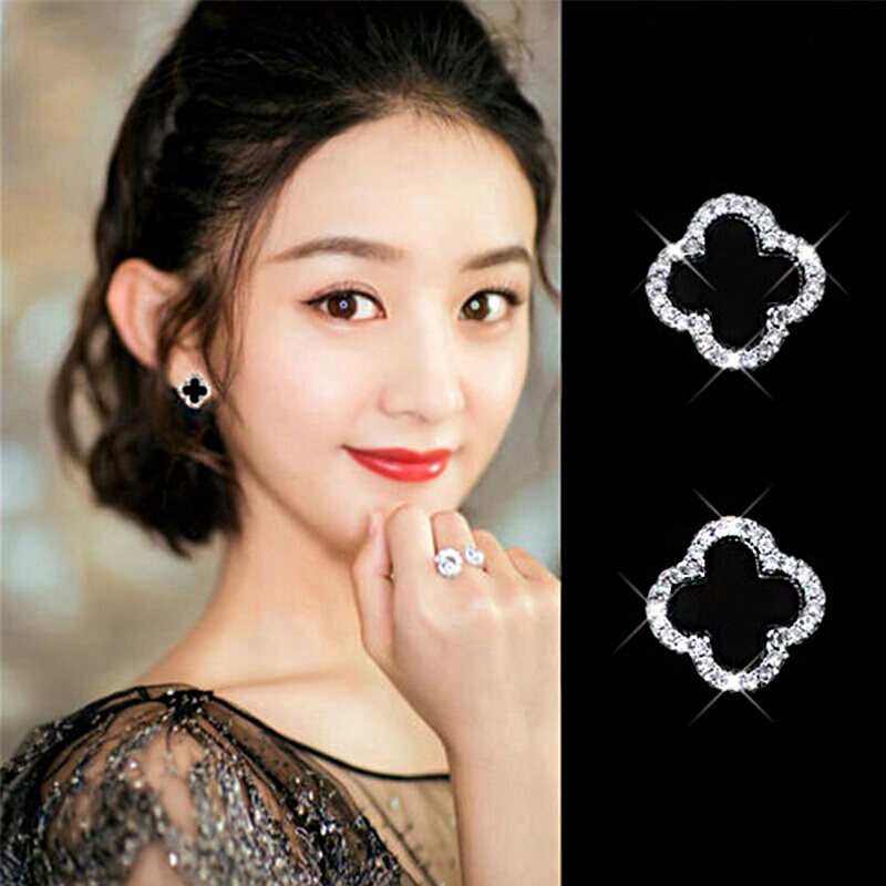 Sterling silver S925 four-leaf clover earrings women's niche temperament internet celebrity earrings simple Korean high-end sense gift for girlfriend