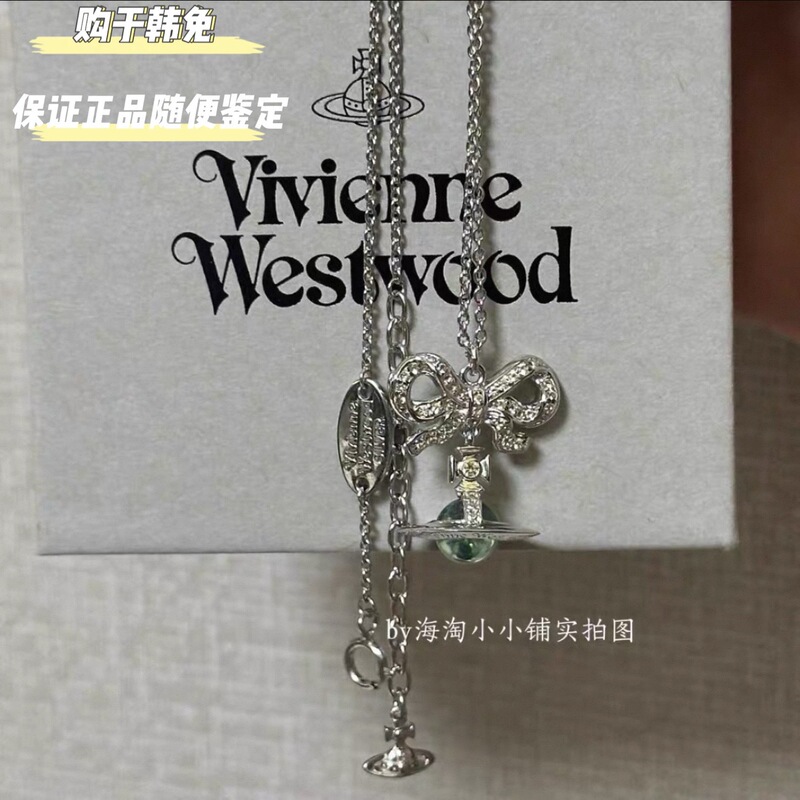 Purchased from Korea, Authentic Vivienne Westwood New Color Apple Green Bow Orb Necklace