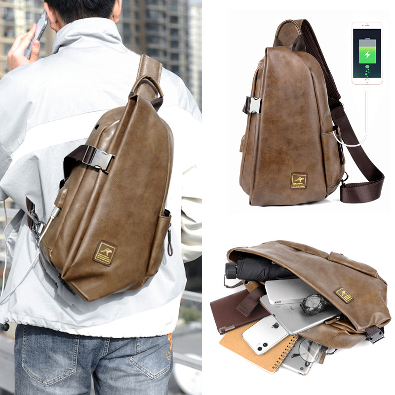 2021 new trendy brand chest bag men's bag shoulder bag casual cross-body bag large-capacity leather travel backpack tide