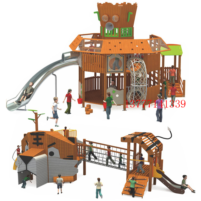 Kindergarten imported wooden stainless steel slide children's community outdoor large play equipment solid wood lion toy