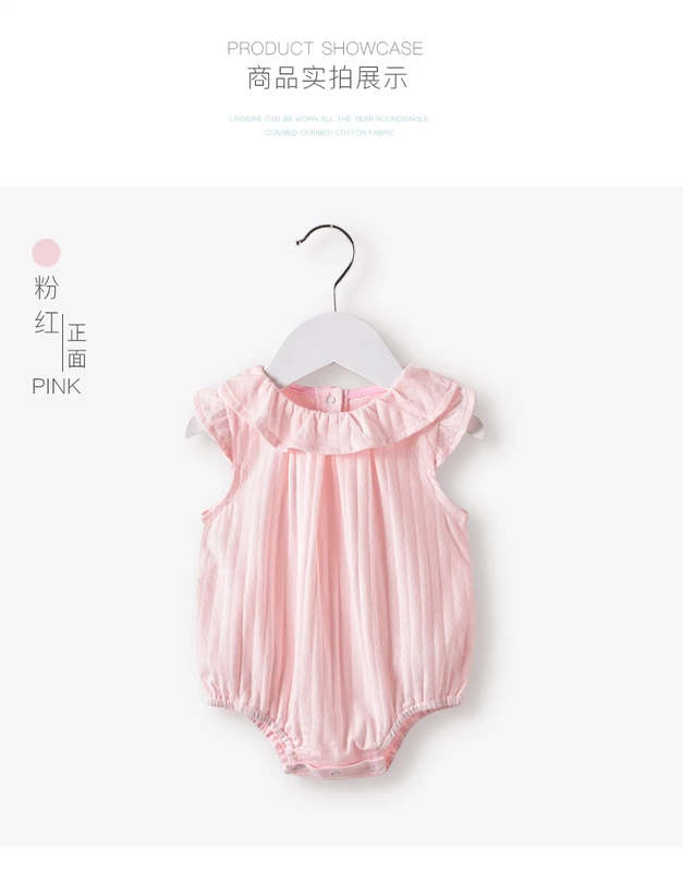 Bab Park túi bé rắm quần áo cotton mùa hè nữ bé ngắn tay tam giác Xiêm quần áo mùa hè mỏng phần romper - Áo liền quần