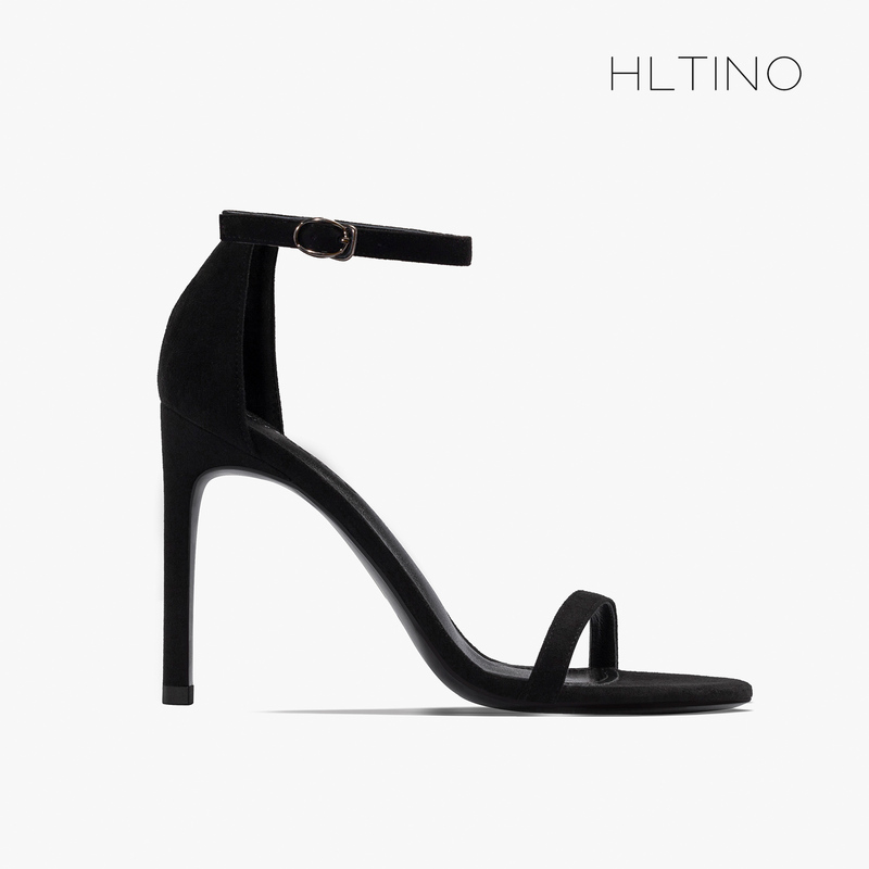 2026 Summer New Black Suede Sandals Sexy Stiletto Open Toe Slimming Versatile Single Strap Women's High Heels