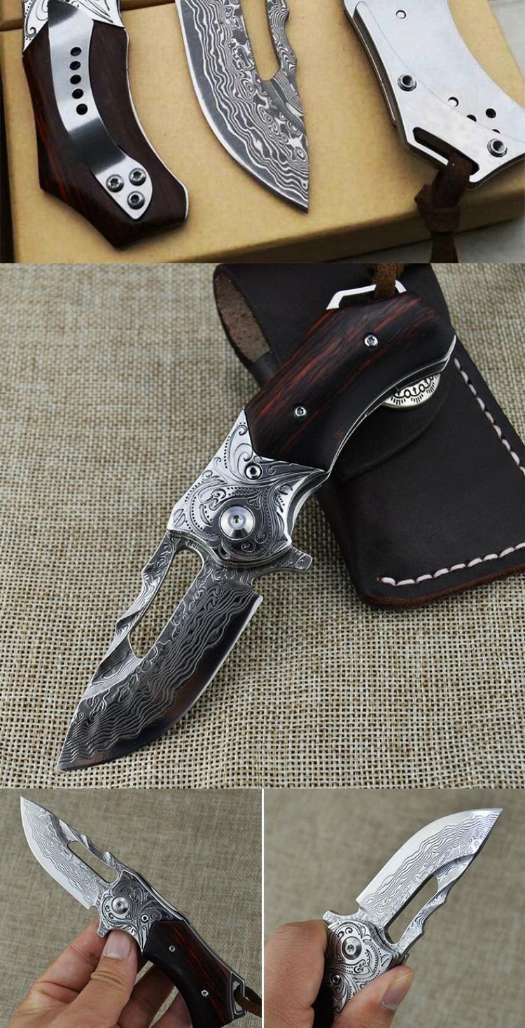 Damascus dao gấp hoa văn rèn dao thép cầm tay dao ngoài trời dao đa năng dao câu cá - Công cụ Knift / công cụ đa mục đích