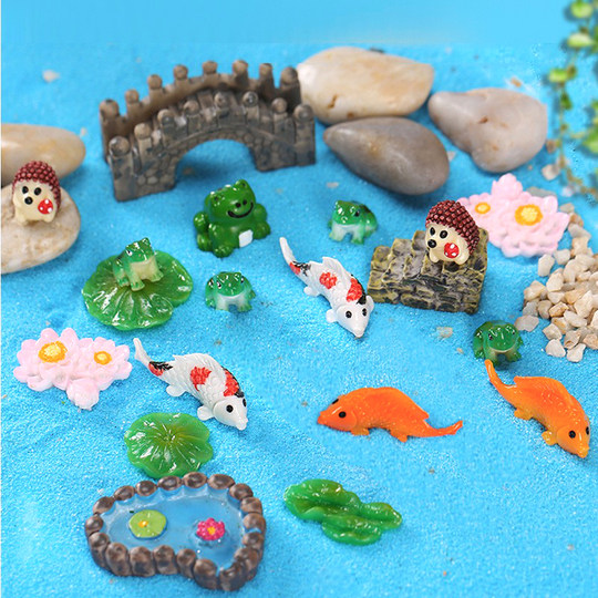 微景观迷你小青蛙荷叶荷花小金鱼树脂动物小摆件盆景造景diy装饰