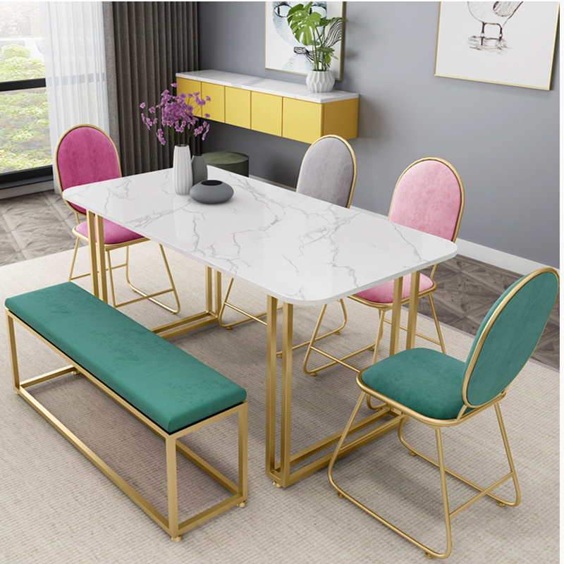 Nordic marble dining table coffee milk tea table modern simple small family table chair bench combination net red solid wood table