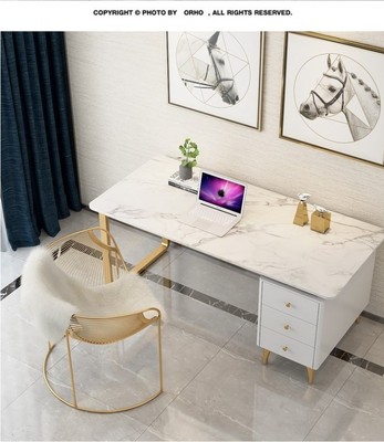 Nordic Light Luxury Iron Art Notebook Home Office Desk Modern Minimalist Marble Designer Solid Wood Computer Desk