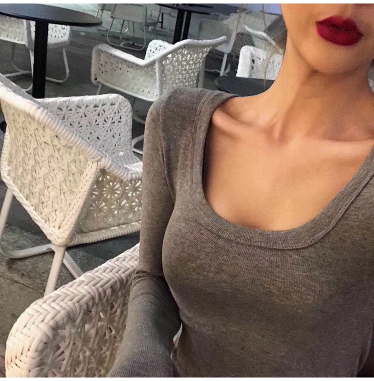Long sleeve t shirt in spring new tight bra blouse U-tight repair, thin color, clothing tide