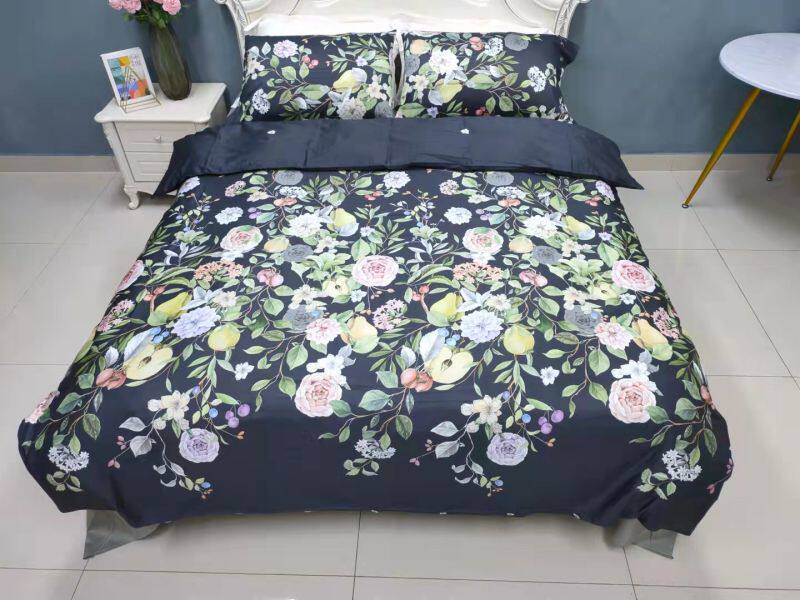 60 Count Long-staple Cotton Satin Printing Four-piece Set Silky, Delicate and Soft Skin Feels Like Silk Net Red Premium Color Double