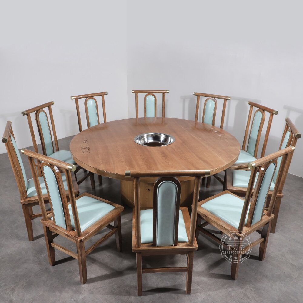 Round table simple big round table and chair combination induction cooker round smokeless hotpot restaurant restaurant leisure farm stew commercial household