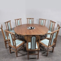 Round table simple big round table and chair combination induction cooker round smokeless hot pot restaurant restaurant farmhouse stew commercial household