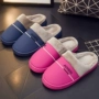 Dép cotton nữ túi mùa đông với nam và nữ dày đáy ấm chống trượt trong nhà dép da PU trong nhà cộng với nhung dép chống trơn trượt