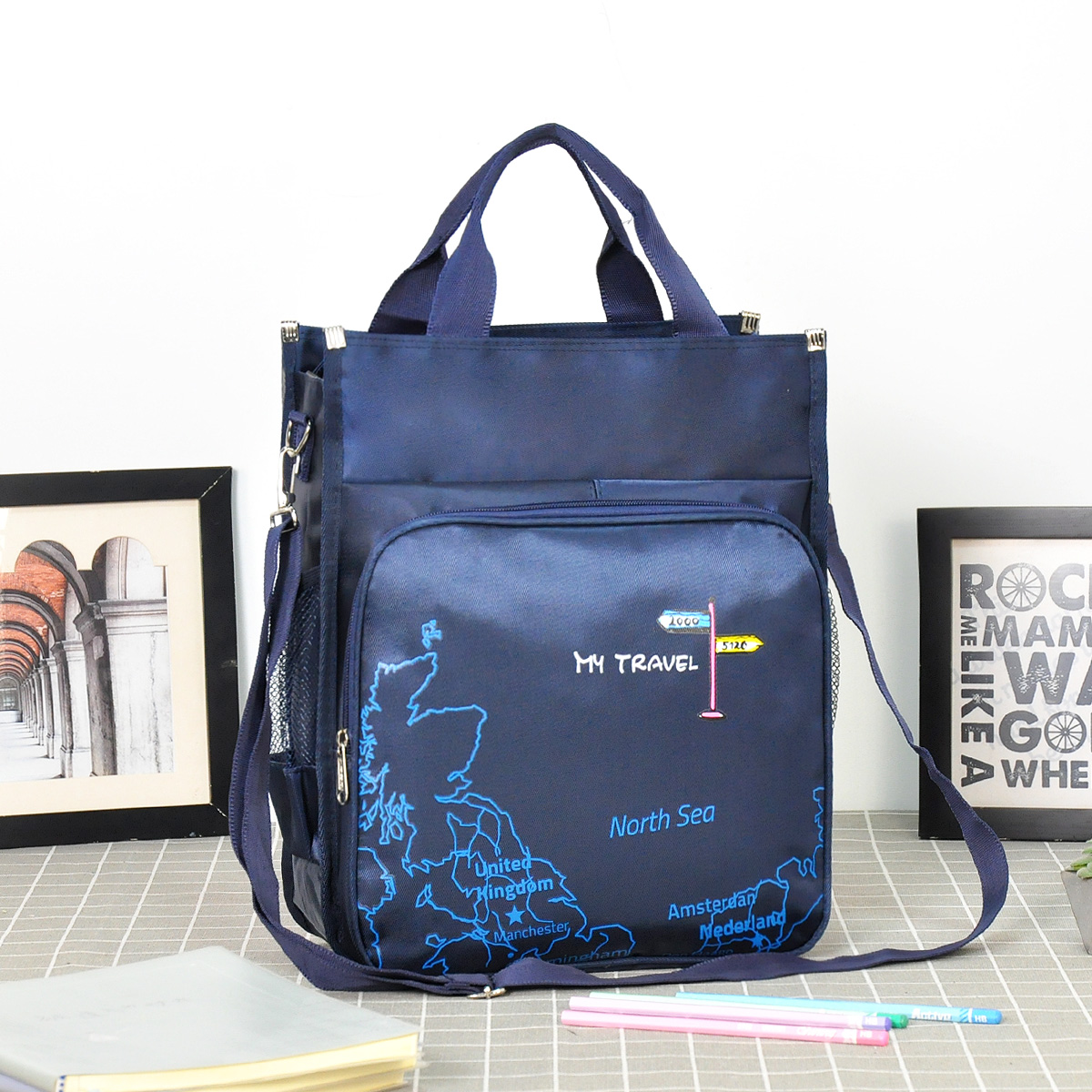 Primary and secondary school students school bag tuition remedial bag men's and women's handbag one-shoulder messenger art bag waterproof Oxford cloth backpack