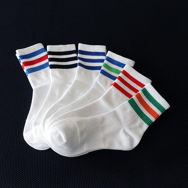 Thời trang vớ ba thanh sọc trắng vớ nam ống thể thao vớ trắng cotton vớ nam màu trắng sặc sỡ - Vớ thể thao tất nữ cổ ngắn