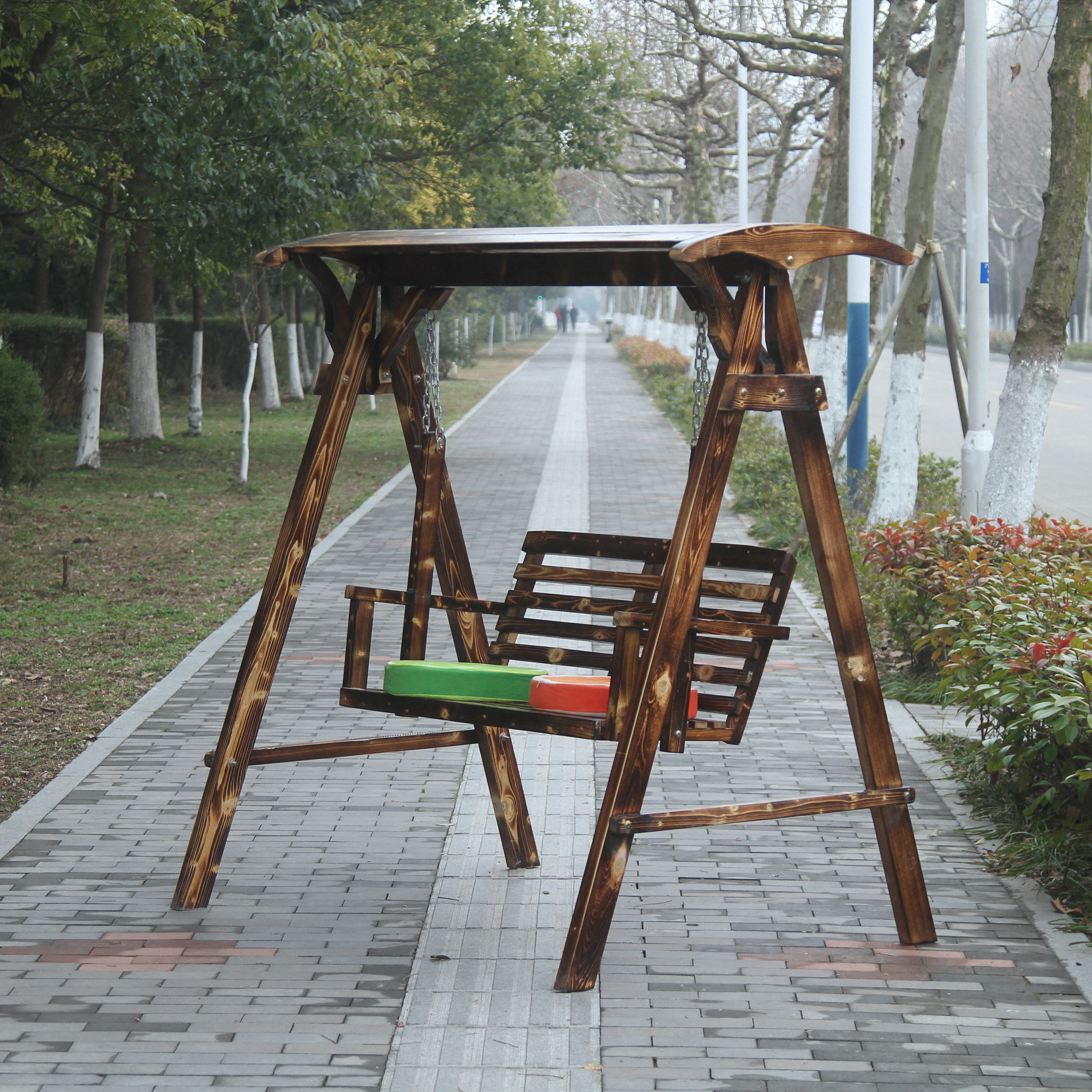 Customized hyperlink solid wood swing outdoor anti-corrosion carbonized courtyard balcony indoor adult children's cradle chair