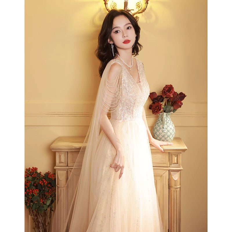 Evening Dress for Women, High-End, Light Luxury, Niche, Sophisticated, Suitable for Hostess, Vocal Chorus, Guzheng, Piano Performance, Long Dress Evening Dress for Women, High-End, Light Luxury, Niche, Sophisticated, Suitable for Hostess, Vocal Chorus, Guzheng, Piano Performance, Long Dress