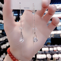 Advanced sense geometric tassel thread Joker water drop long earrings simple face thin earring Net red ear jewelry