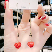 2020 New Tide 1314 tassel wire high-grade non-slip long thin red Love earrings Net red ear ornaments