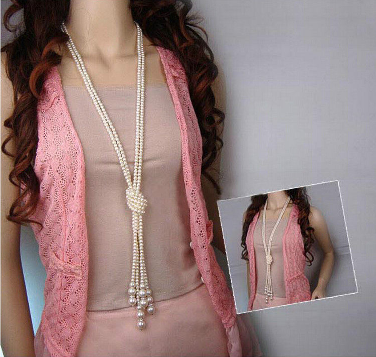 Japan-ROK pearl wool dressing chain long version necklace accessories women's clothes Korea 100 hitch summer pendant foreign dress decorations