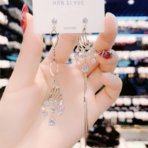 Korean fashion personality asymmetric wings earrings sterling silver needle temperament angel super fairy all-match long net red earrings