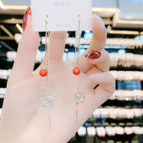 925 silver needle red pearl tassel earrings female Korean temperament fashion five-pointed star ear line 2020 new trend