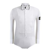 Mens Morden dance dress Shirt Double Winged Collar with Crotch National Standard Dance Suit Tuxedo Linen Shirt Waltz Twill