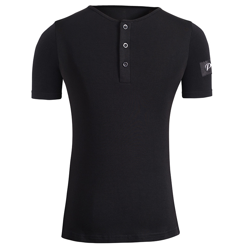 Morden dance Latin dance short sleeve T-shirt Three-grain buttons Two sides open fork training to practice Elastic Wood Dale Cotton