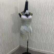 Latin dance competition skirt bead tube cha-cha dance costume imitation Austrian diamond bracelet Rumba dance strap large backless ballroom dance