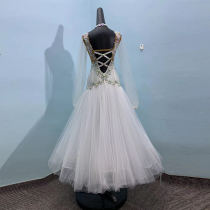 Lantern sleeve national standard dance competition skirt large swing skirt organza waltz costume imitation Austrian diamond modern dance costume