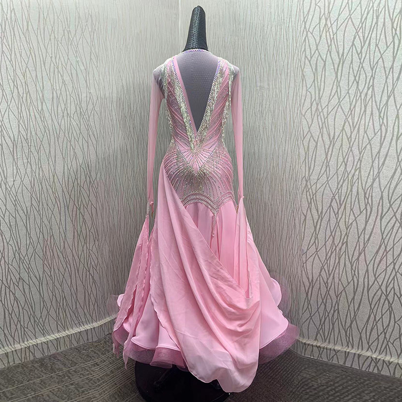 Modern dance skirt with neck-round collar dance show suit waltz performance dress swing sleeve drift