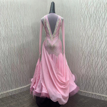 Modern dance competition skirt stick neck round neck national standard dance performance clothing waltz performance clothing large skirt swing sleeves floating imitation Austrian drill