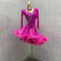 Latin dance V-neck long-sleeved competition skirt Cha Cha dance performance clothing Rumba performance clothing imitation Austrian diamond belt necklace