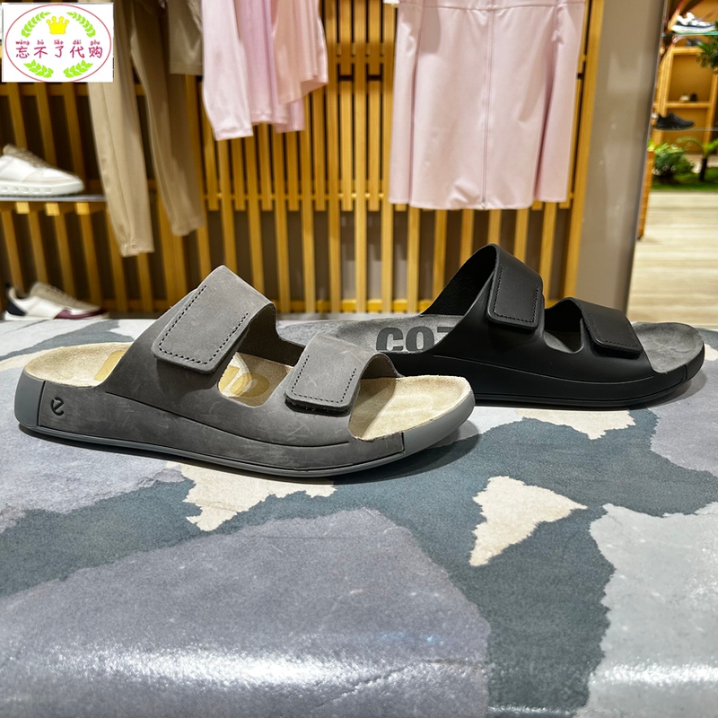Ecco 2026 Summer Slippers for Men, Birkenstock Sandals, Genuine Leather Velcro Beach Shoes, Como 500904