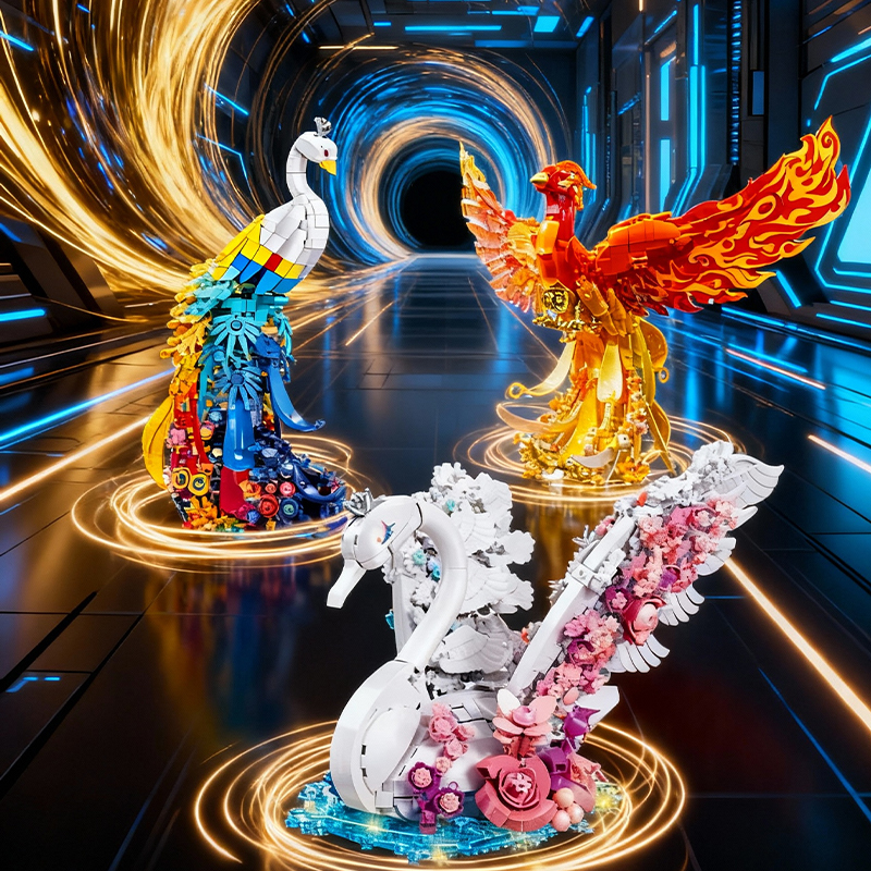 Trendy Brand Floral Series Two-Color Swan Floral Pattern Peacock Floral Pattern Phoenix Light-Up Toy Building Blocks Assembly Educational Model Trendy Brand Floral Series Two-Color Swan Floral Pattern Peacock Floral Pattern Phoenix Light-Up Toy Building Blocks Assembly Educational Model