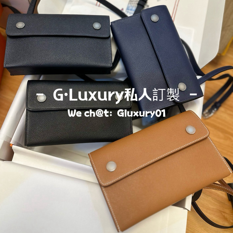 G.Luxury Hand-Sewn Snap Wallet Phone Bag Epsom Leather Adjustable Crossbody Bag