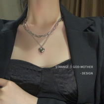 Titanium steel does not drop color double laminated wearing loving necklace women ins hip-hop coarse chain accessories Accessories Heart-shaped Small Crowdsourced