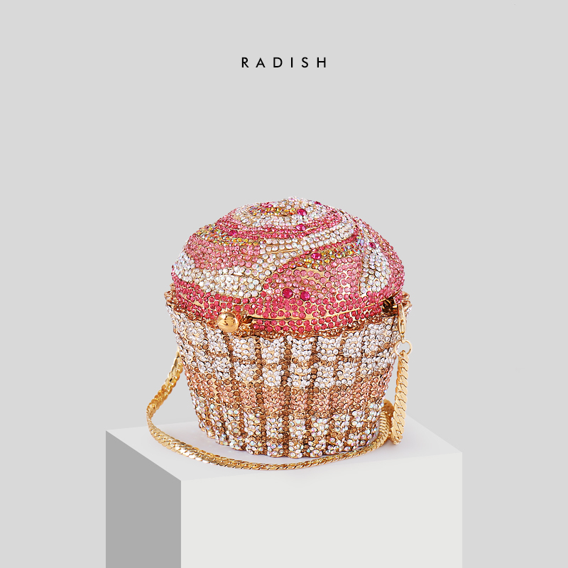 Radish Cute Cupcake Bag Niche Diamond Light Luxury Rhinestone Handbag Crossbody Cupcake Bag Radish Cute Cupcake Bag Niche Diamond Light Luxury Rhinestone Handbag Crossbody Cupcake Bag