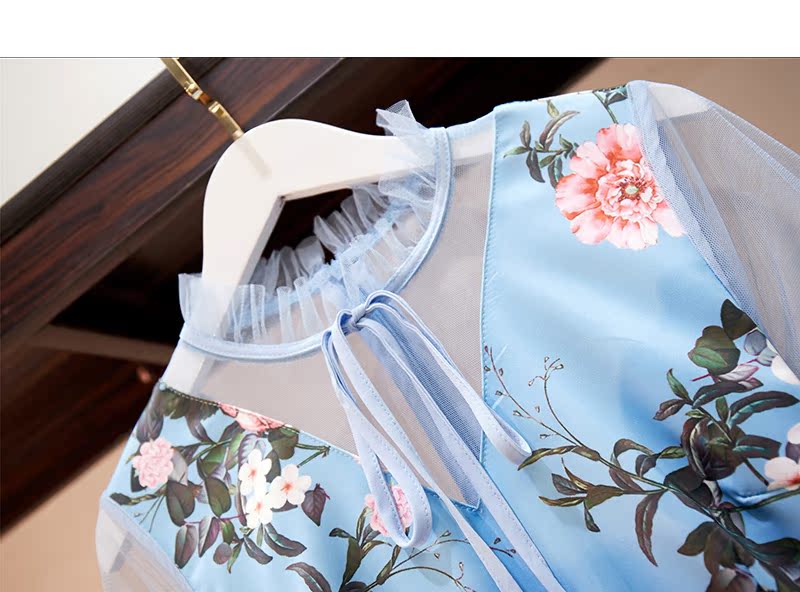 VK旗艦店 韓系甜美魚尾裙網紗拼接長袖洋裝