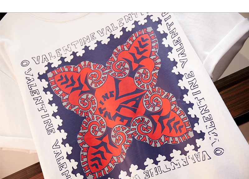 DABI 韓國復古風時尚植物紋T恤顯瘦套裝短袖裙裝 DABI 韓國復古風時尚植物紋T恤顯瘦套裝短袖裙裝