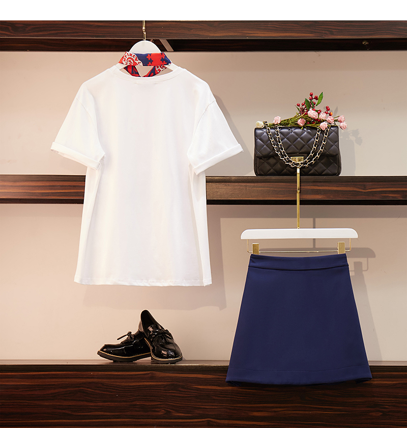 DABI 韓國復古風時尚植物紋T恤顯瘦套裝短袖裙裝 DABI 韓國復古風時尚植物紋T恤顯瘦套裝短袖裙裝