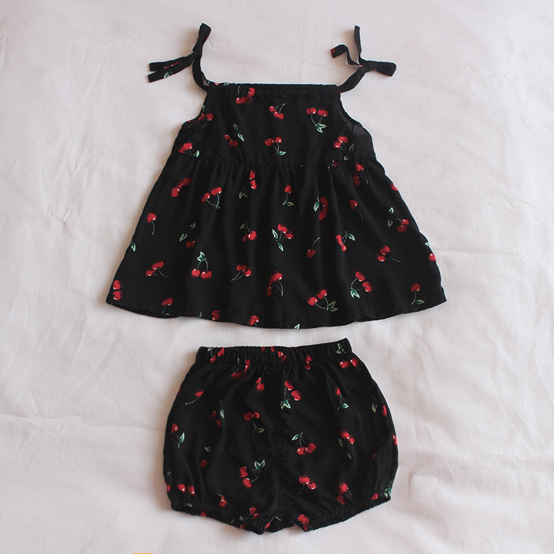 Cherry camisole high-waisted shorts set newborn baby girl Korean version clothes summer 0-1-2 years old