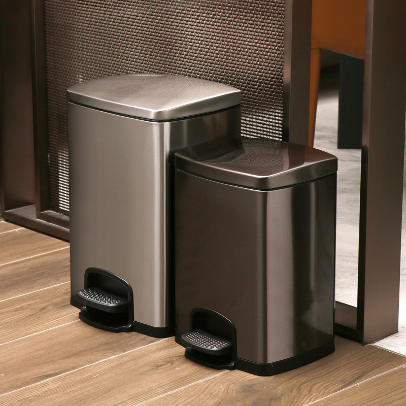 Stainless Steel Foot-Operated Trash Can for Bathroom, Large Commercial Capacity, Vertical Square with Lid, Foot Pedal for Kitchen